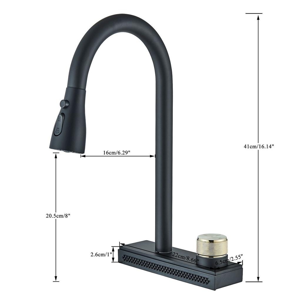 Rostfritt stål Pull Out Vattenfall Köksblandare Köksdiskblandare