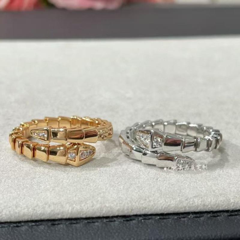 Head and Tail Diamond Snake Ring Plated 18K Gold Open Snake Bone Ring