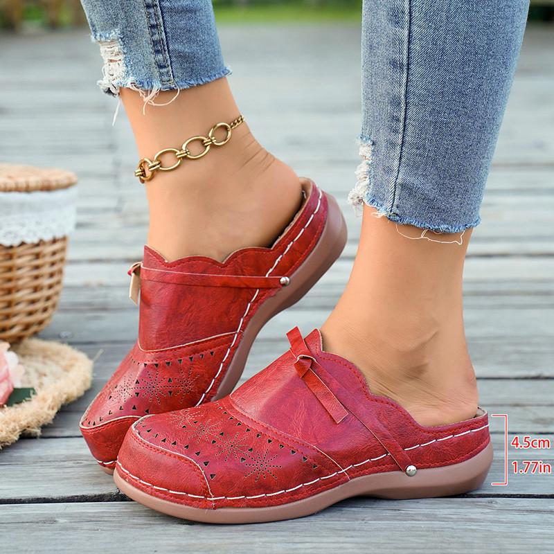 Spring and Summer Footwear Plus Size Round Hollow Flat Sandals Comfortable Women's Shoes Slippers