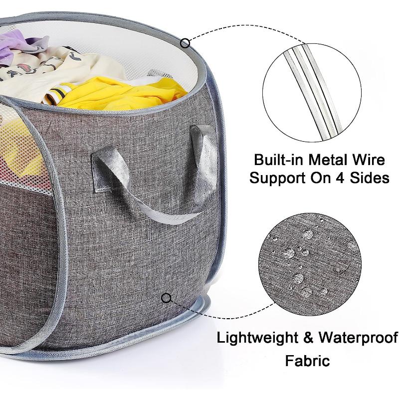 Folding Laundry Basket with Handle Clothes Toy Storage Basket Hollow Mesh Breathable Household Laundry Hamper Home Organizer