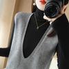 Knitted Sweater Vest Women Waistcoat Autumn Loose Heart Hollow V-Neck Irregular Pullover Vest