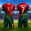 Conjuntos de 2 Peças Treino Infantil Camisa de Futebol Estampa Ronaldo #7 Conjunto de Camiseta+Calções Terno Casual Roupas Esportivas Infantis/Adultos