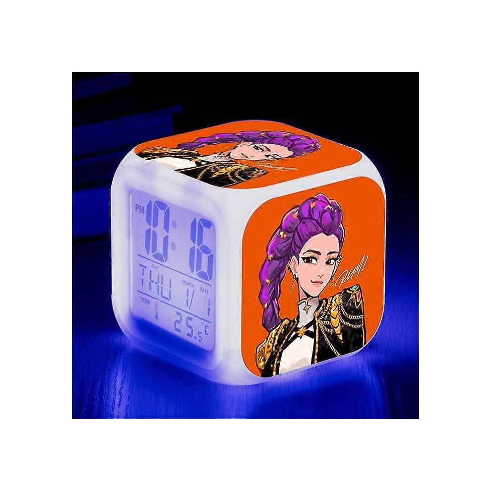 (1)KPop Demon Hunters Alarm Clock Anime Peripheral LED Cube with Colorful Light Display Time Children Desktop Decor Digital Clock