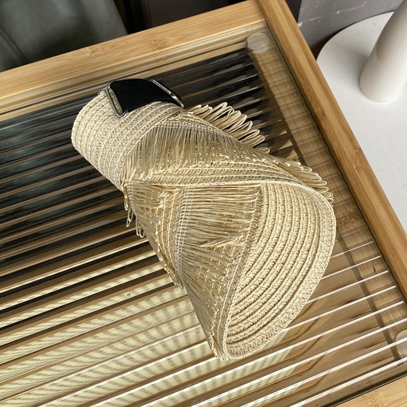 Designer  Brand Sun Fringe Straw Hat Women'S Summer Empty Top Sun Hat Outdoor Parma Uv Protection Beach Sun Hat