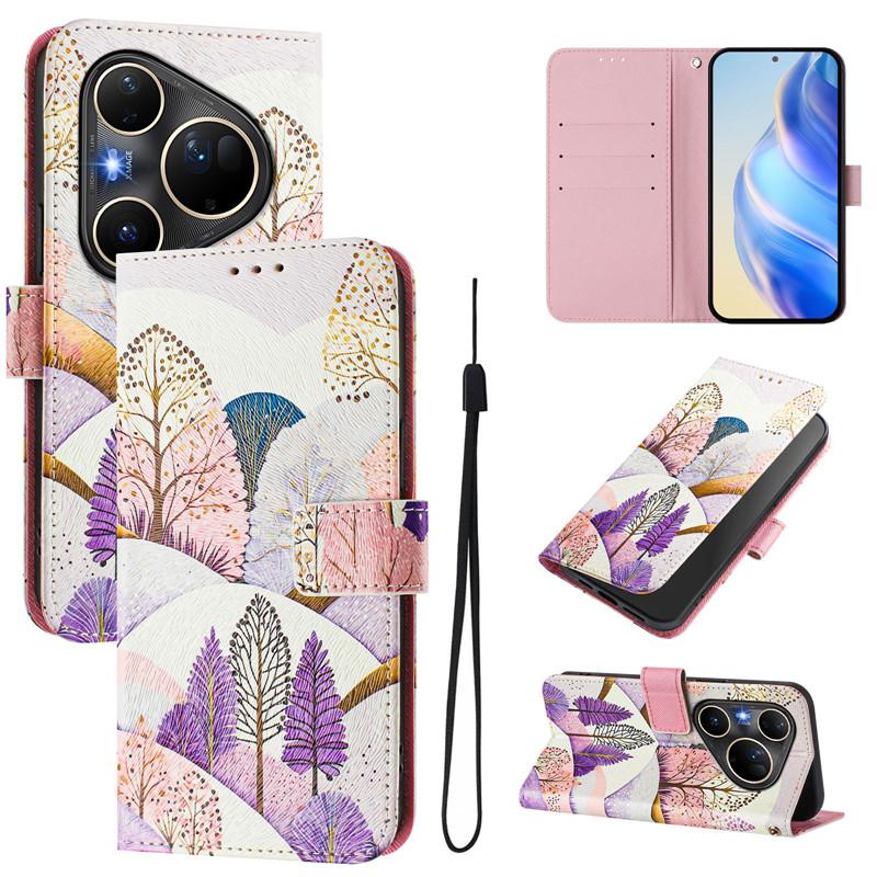 Luxury Flip Leather Case For Huawei Pura 80 Ultra 5G Flip Cover For Huawei P80 Pura 80 Pro+ Plus Wallet Bags Flower Cases Shell