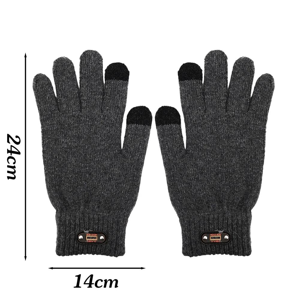 Rękawice outdoorowe ocieplane męskie jesienno-zimowe ciepłe wiatroodporne dzianinowe z ekranem dotykowym pięciopalcowe do jazdy z polaru termiczne sportowe