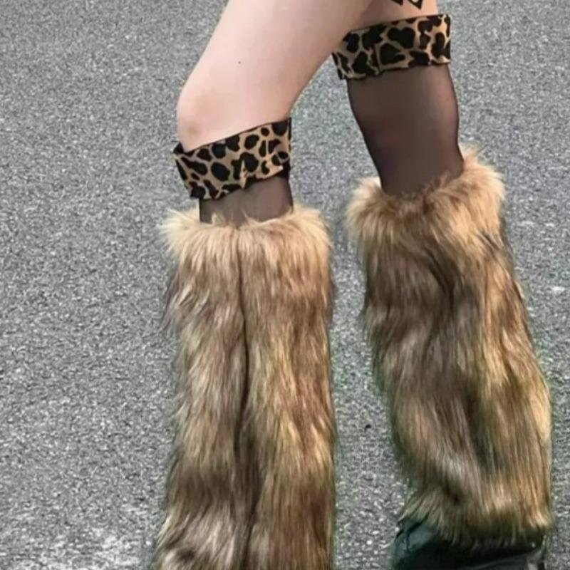 Y2k Vintage Kunstpelz Beinwärmer Heißes Mädchen Harajuku Winter Warm Pelzige Stiefel Überziehsocken Jk Punk Hiphop Cosplay Socken Accessoires