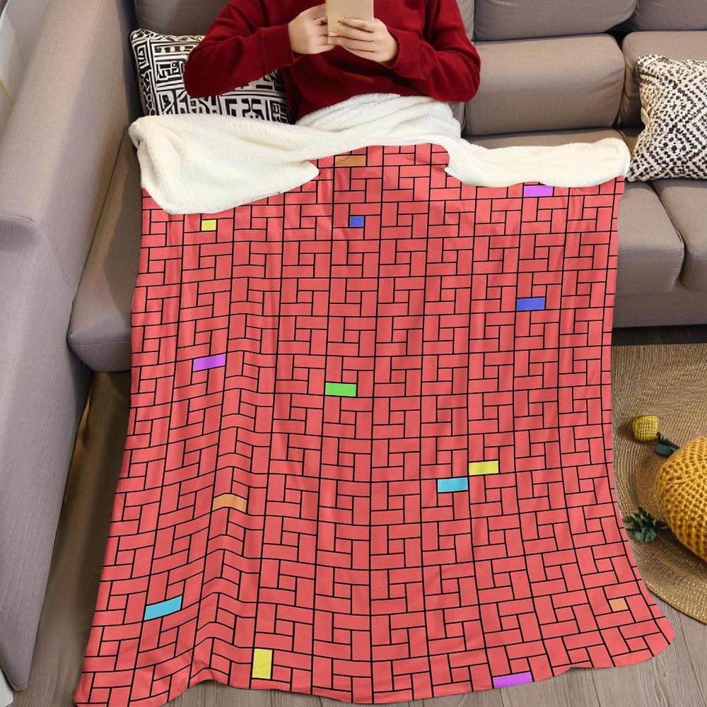 Crimson Tiles Flannel Blanket Warm Soft Halloween Christmas Couch Warm Cozy Decorative Decor Gift for All Season