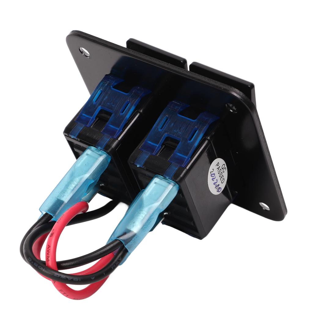 2 Gang Rocker Switch Panel Waterproof ON OFF 12V 24V Aluminum Alloy Blue Backlit for Car Boat Truck