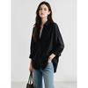 Womens Long Sleeve Cotton Shirt 2026 Loose Fit POLO Collar Minimalist Office Wear Pure Color
