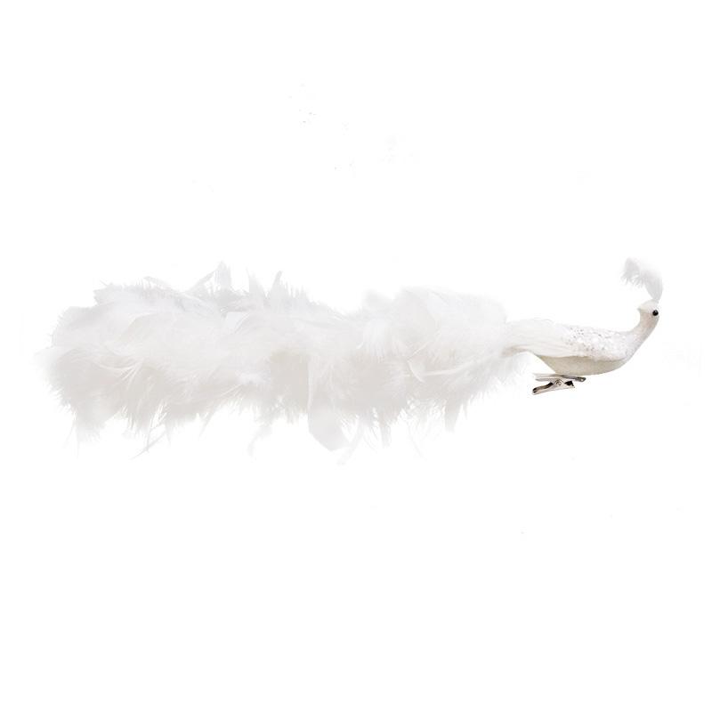 

1/2 шт. Подвесной кулон Сверкающий белый павлин Дерево Декор с длинным хвостом 40 см Рождественское украшение Верхушки для рождественской елки На клипсах 1PC