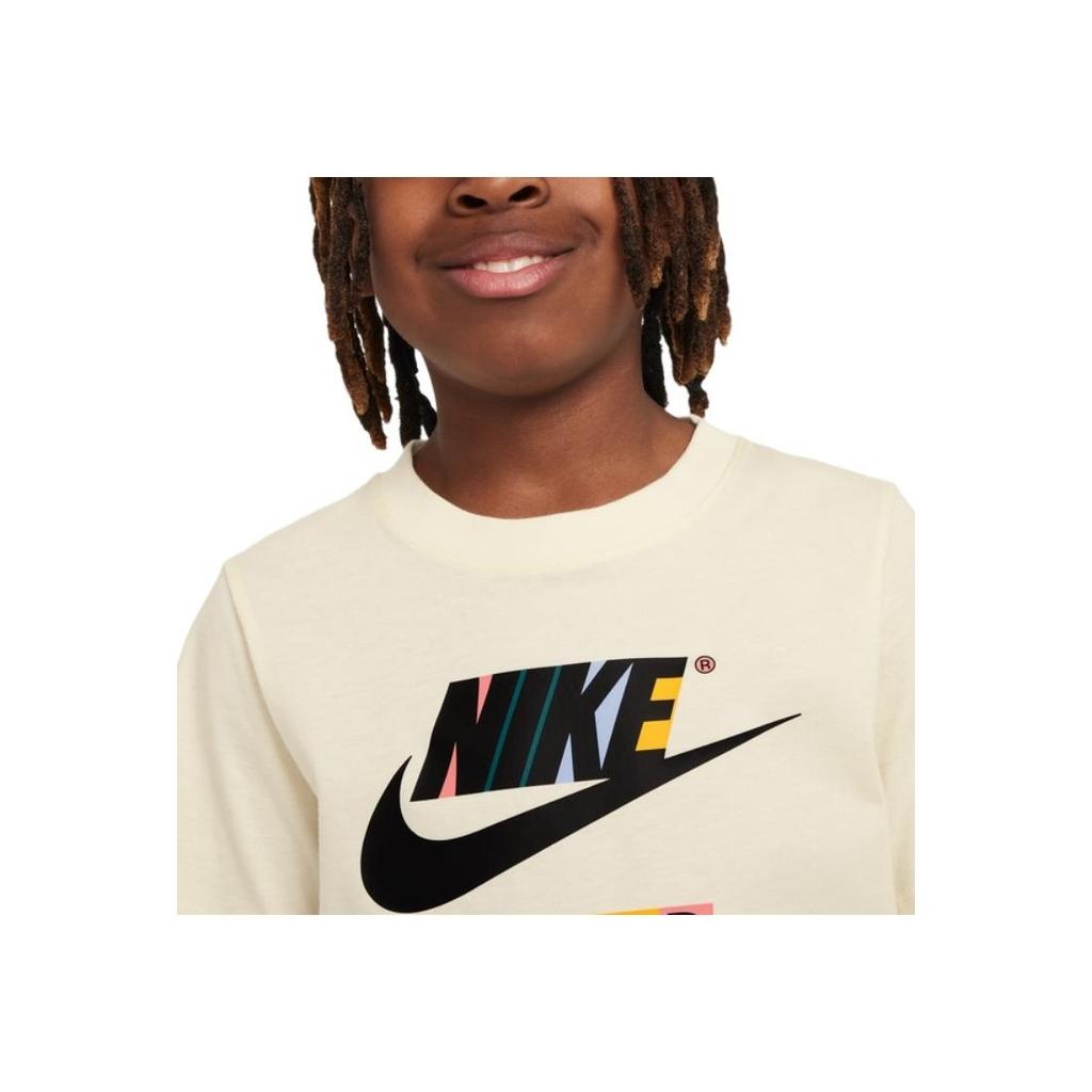 Nike T-Shirt Air Letter Print Brand Logo Round Neck Pullover Soft Comfortable Casual Sports Short Sleeve Kids Tops Coconut-Milk FV8655-113