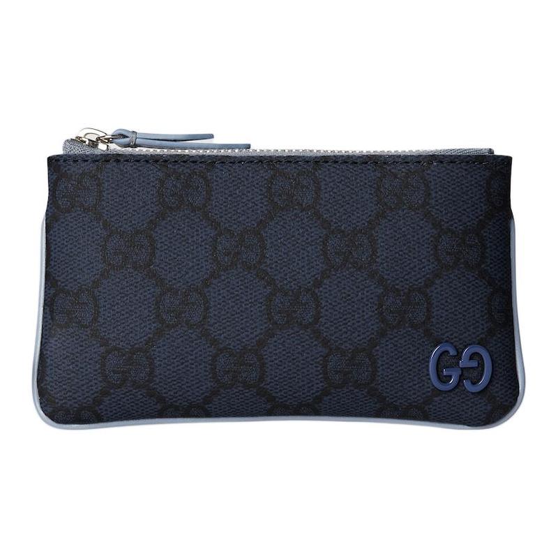 Gucci GG Supreme Bi-color palladium hardware blue ceramic effect zipper design leather key bag men's dark blue