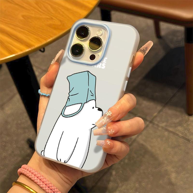 Simple White Bear Suitable for Apple 16/17promax Mobile Phone Case iPhone15 Skin Matte 14 Jelly Air Case