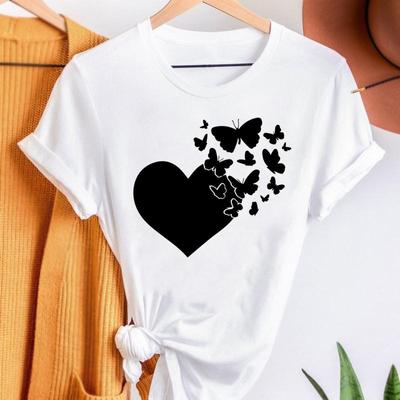 Butterfly Love Heart Trend 90s Clothing Casual Short Sleeve Print Tee Top Summer Fashion Tshirt Lady FeUnisex Graphic T-shirt