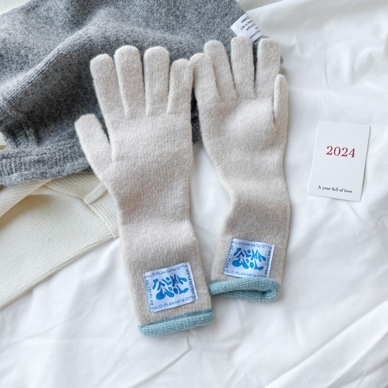 Style wool gloves knitted touch screen gloves women's autumn and winter warm macaron color relaxation gloves
