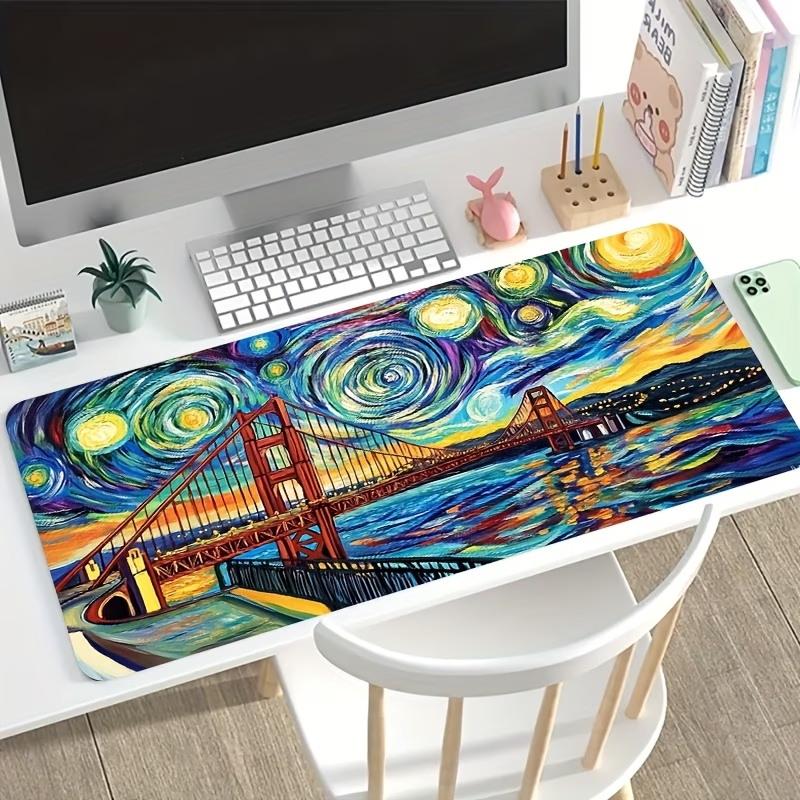 Van Gogh Style Starry Sky Mount Fuji Sakura Desk Mat Xxl NonSlip Rubber Gaming Mousepad Art Landscape Keyboard Pad
