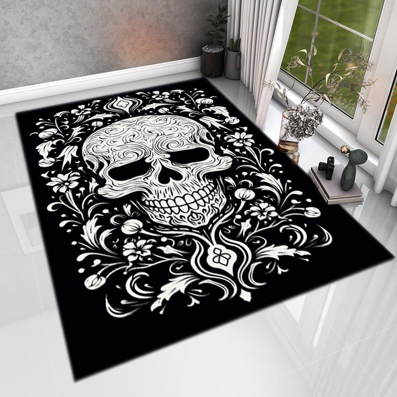 1PC Skull Dark Gothic Pattern Printed Carpet Rug for Living Room Bedroom Home Sofa Decoration,Non-slip Floor Mat Floor Mat