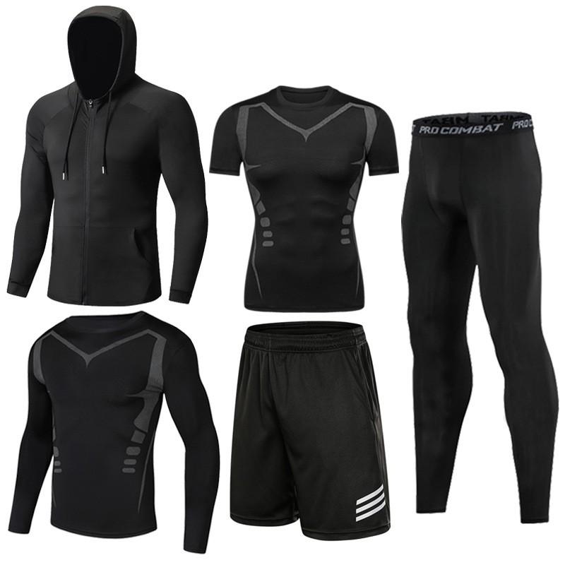Mens 5-Piece Quick Dry Breathable Cycling Jersey Set Training Running Sportswear