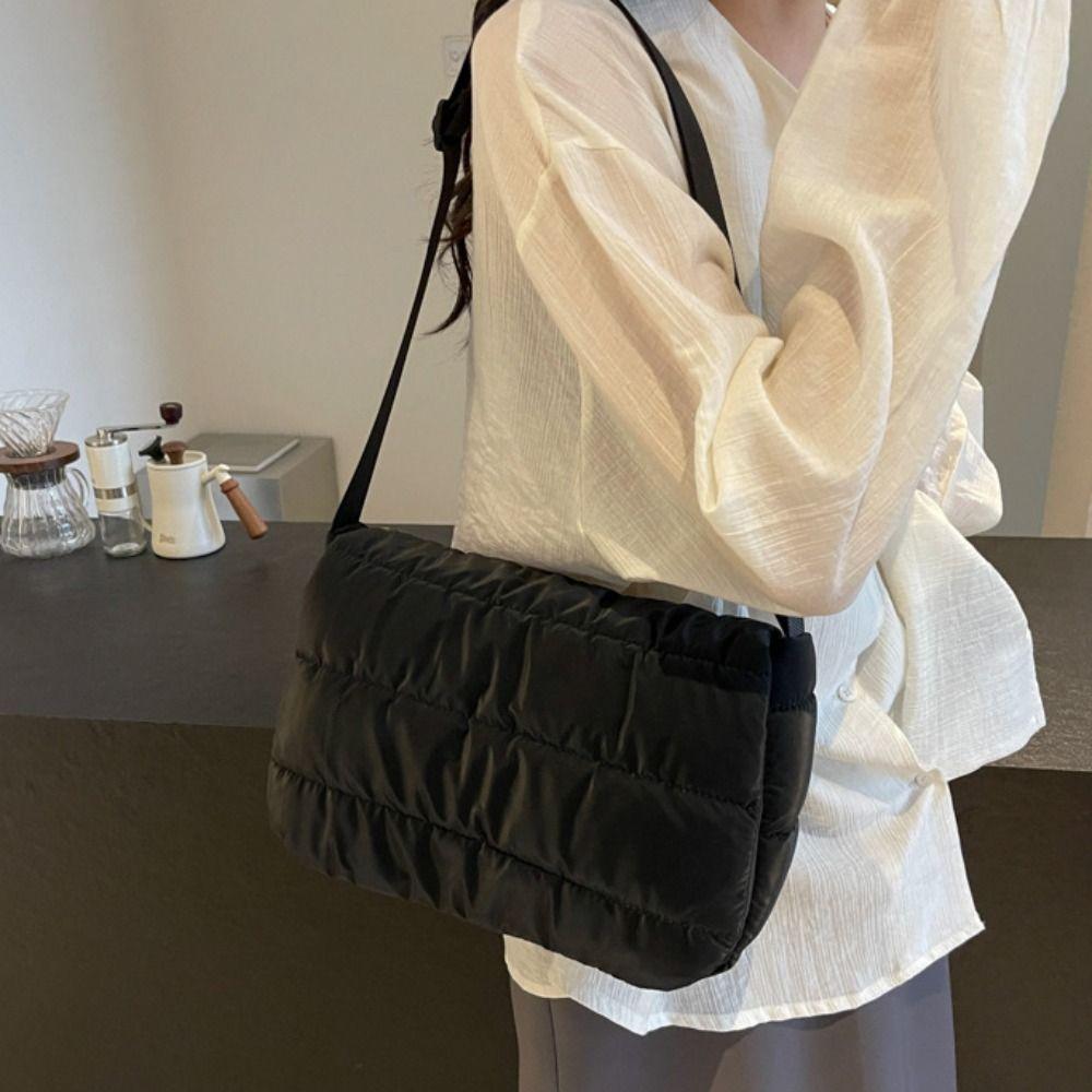 Square Nylon Padded Shoulder Bag Korean Style Cotton Padded Crossbody Bag  Streetwear