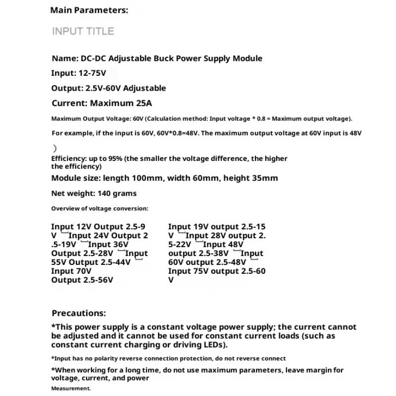 Dc 12-75V 20A Adjustable Buck Module Mppt Solar Charging Constant Voltage Constant Current Charging Module Power Module