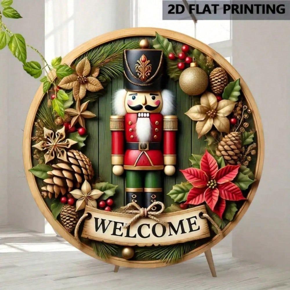 Weihnachts-Nussknacker Metall-Wandkunst Runde Plakette Vintage-Dekor Willkommensschild Geschenk