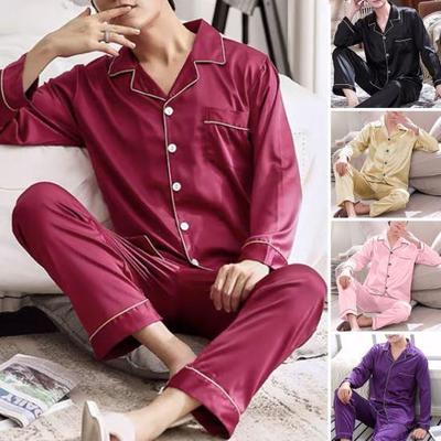 Set de lenjerie de dormit pentru bărbați, cu mâneci lungi, pentru dormitor, lavabil, cu o formă relaxată, cu guler răsturnat, pentru dormitor