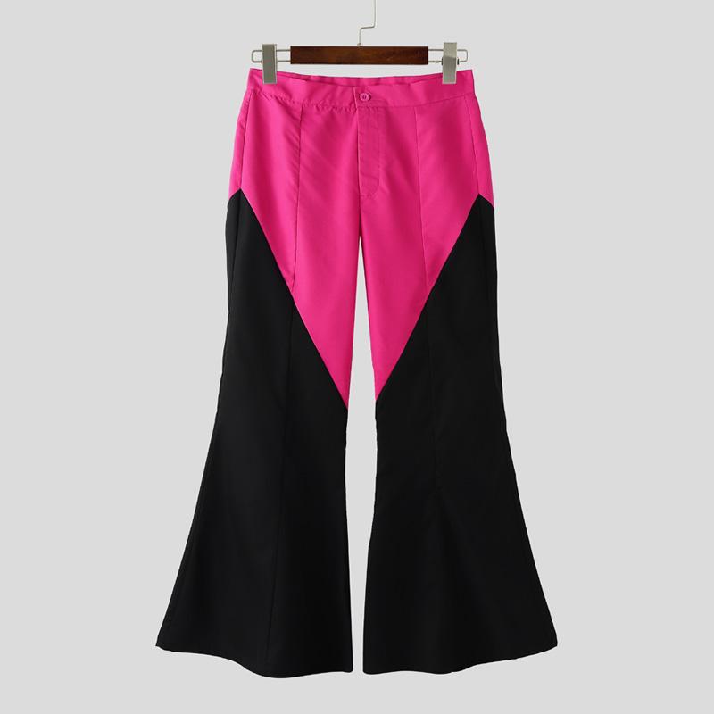

INCERUN Men High Zip-up Waist Patchwork Casual Long Flare Trousers 5XL