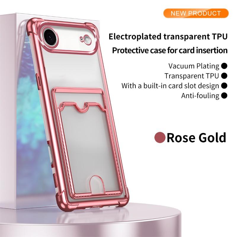 Plating Clear Shockproof Case for iPhone 17 Air 17 Pro Max 16 Plus 15 14 13 12 Mini 11Pro Wallet Card Slot Holder Soft Silicone Cover