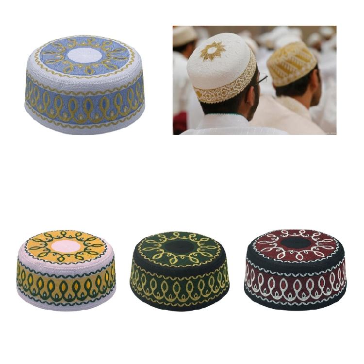 Teens Embroidery Islamic Beanie Breathable Protecting Casual Pray Hat for Adult
