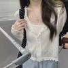 Elegantní korejský letní svetr s dutým úpletem 2025 - Dámský volný kardigan s krátkým dlouhým rukávem
