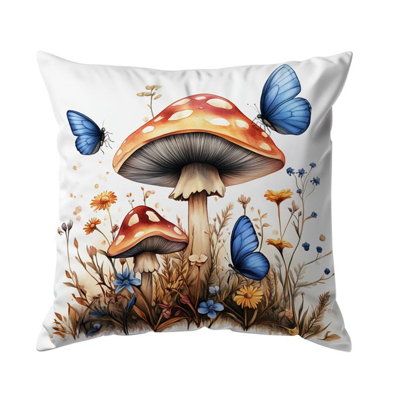 Mushrooms Butterflies Cushions Pillowcase Printed Polyester 45X45Cm Pillow Cover Decorative Sofa Cushions Pillowslip Decor