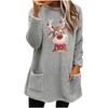 Women's Christmas Elk Print Long Sleeve Pocket Hoodie - Casual Loose Fit for Autumn/Winter