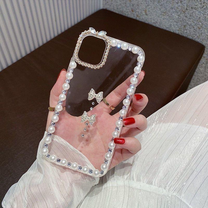 Applicable To iPhone16ProMax Mobile Phone Case 12/13 Apple 15 Women's 11 Hand Strap, Advanced Sense Ins Pearl Love