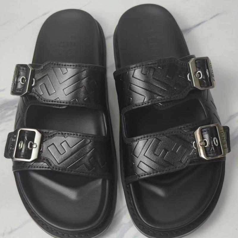 Mens Genuine Leather T-Strap Flat Slipper With Dual Buckles Non-Slip Rubber Sole Water Resistant Comfortable Daily Casual