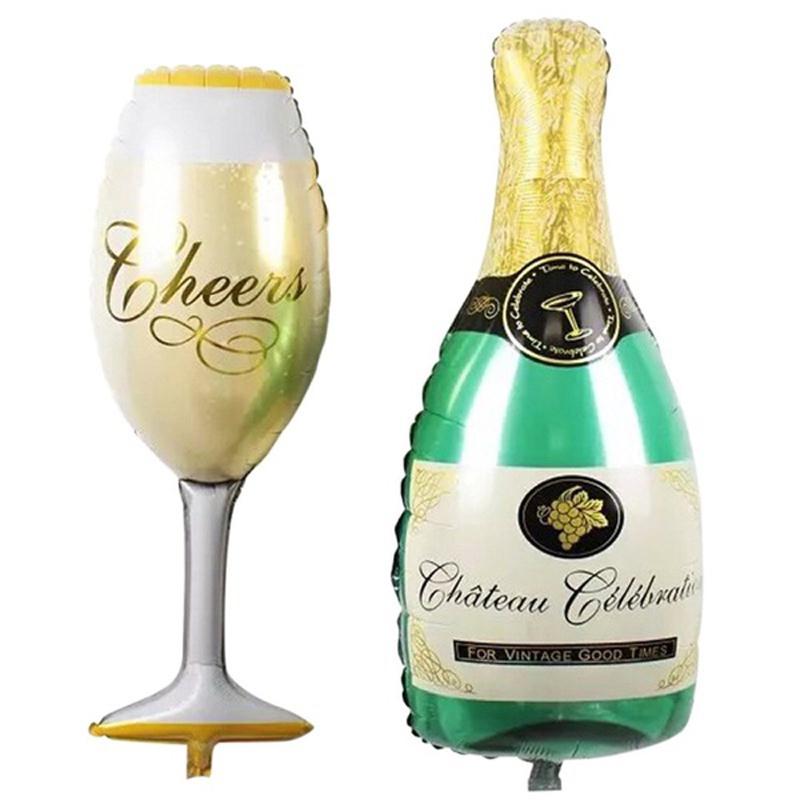 

Large 2pcs Foil Champagne Balloons Wedding Anniversary Wine Bottle And Cup Ball