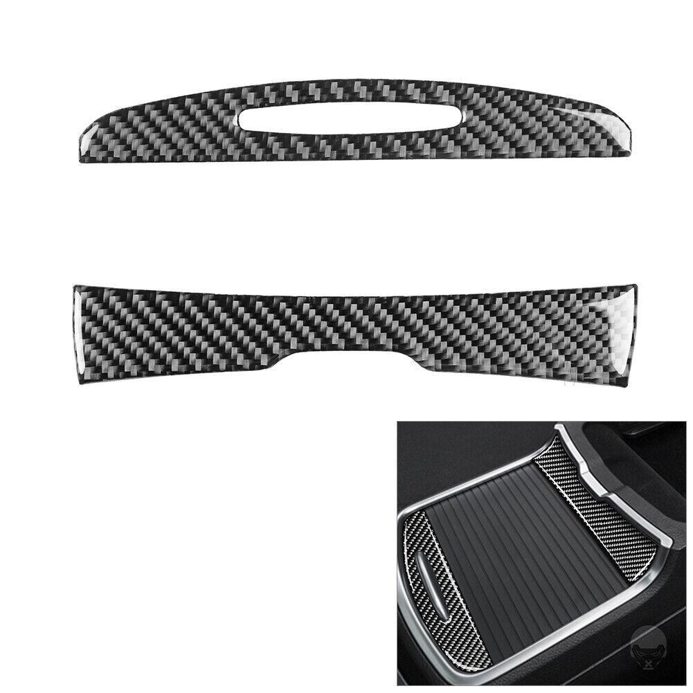 2Pcs Carbon Fiber Amrest Cup Holder Panel Cover Trim For Dodge Charger 2015-