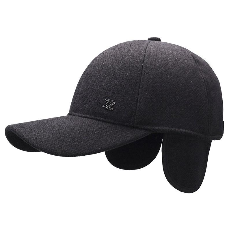 Hat Men'S Seasonal Wool Baseball Cap Versatile Middle-Aged And Elderly Fleece Warm Cap Dad'S Ear Protector Cap