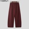 INCERUN Oversized Men Elastic Waist Front Pearl Decoration Patchwork Casual Long Pants Trousers 