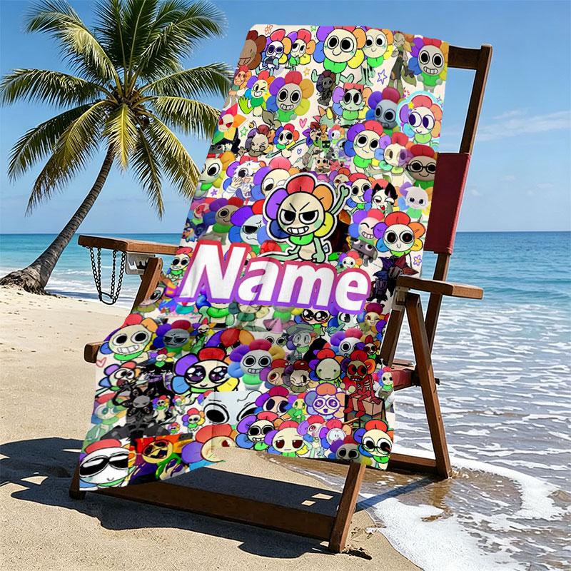 Custom Name Personalized Dandy's World Print Beach Towel, for Trip Camping Beach Party Home Decor, Birthday Gift for Family & Friends