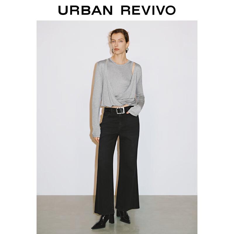 UR 2025 Spring Women's Spliced Fake Two-Piece Long Sleeve T-Shirt