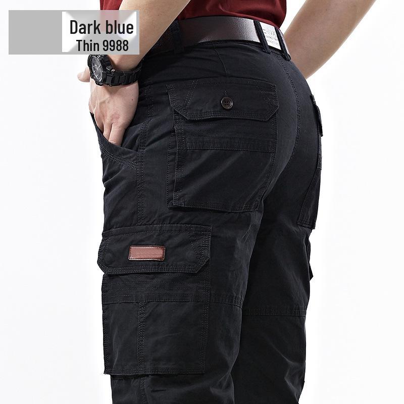 Men's Spring Cargo Pants - Thick, Loose, Straight-Leg, Multi-Pocket, Plus Size, Pure Cotton Trousers