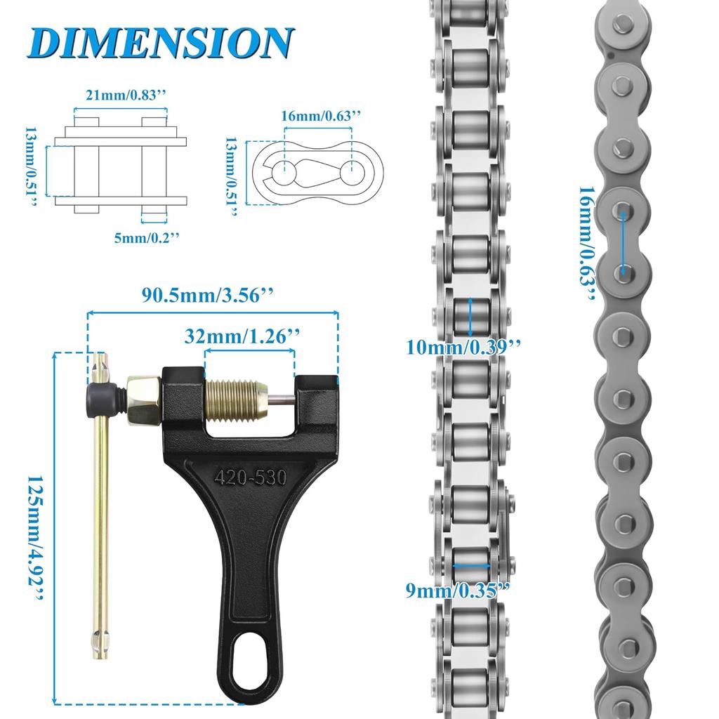 530 Motorcycle Drive Chain-120 Links Universal Kit for 50/70/90/110/125/196/212cc Engines Fits SSR TaoTao Coolster Baja ATVs Mini Bikes Dirt Bikes
