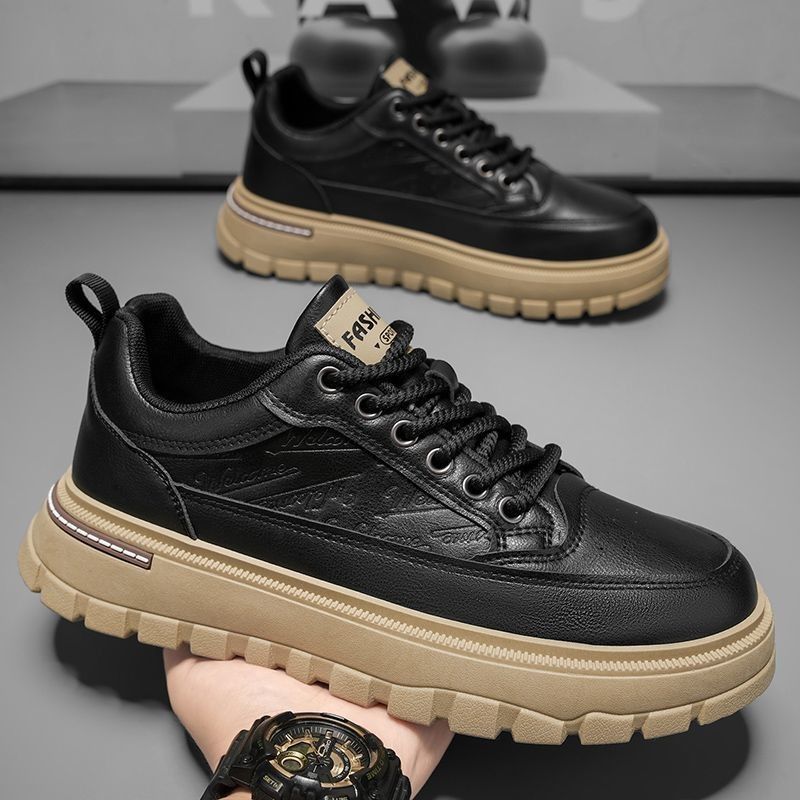 Men's Shoes 2025 New Autumn Low-top Board Shoes Men's Leather Surface Casual Versatile Sports Thick-soled Wear-resistant Tooling Trendy Shoes