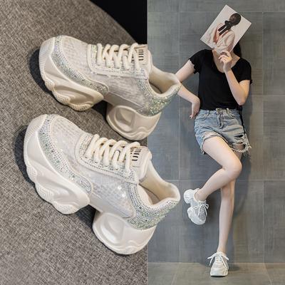 Rhinestone Dad Shoes Women's Platform Heightening Breathable Casual Sports Shoes Platform Shoes
