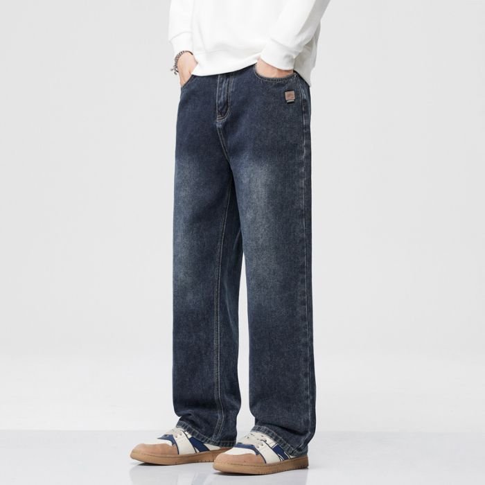 American retro trendy brand washed jeans men's spring and summer new loose wide-leg straight commuter long pants
