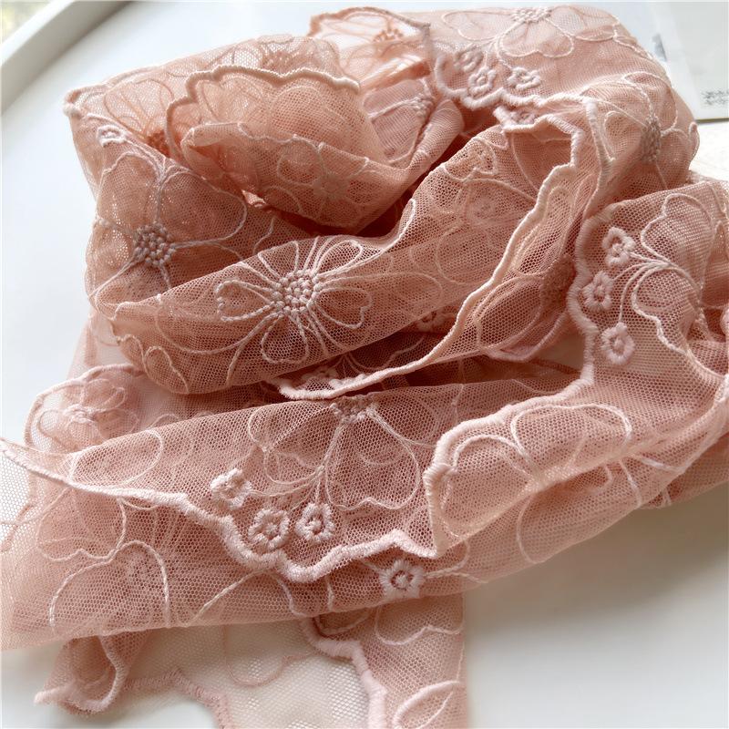 Spring and Autumn Scarf Korean Thin Style Fresh and Elegant Retro Embroidered Lace Scarf Solid Color Versatile Gauze Scarf