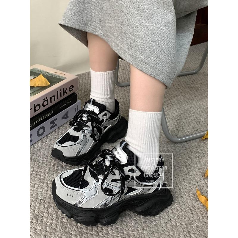 New silver-gray platform dad shoes velvet sneakers 1358 new color