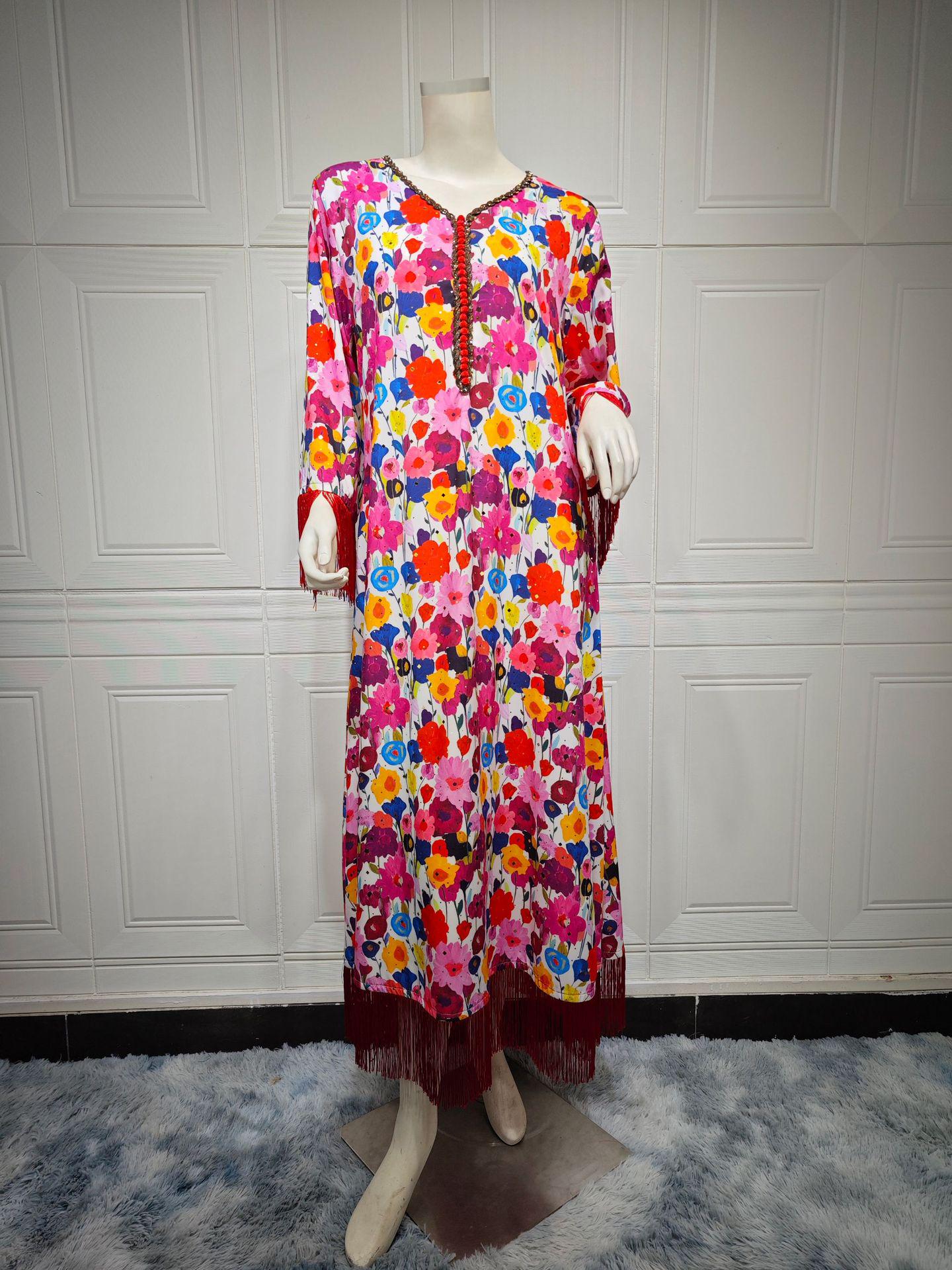 

AB366 Женская этническая джалабия: Повседневное мусульманское платье-халат с арабским принтом, Дубай X-Large розовый