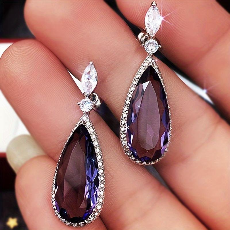 Classic Water Drop Earrings Purple Zircon Long Earrings Women's Earrings Banquet Accessories